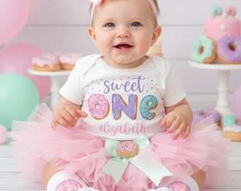 Sweet One Donut First Birthday Outfit - donut grow up, sprinkles, donut first birthday party, pink tutu bloomers, one year old bday girl
