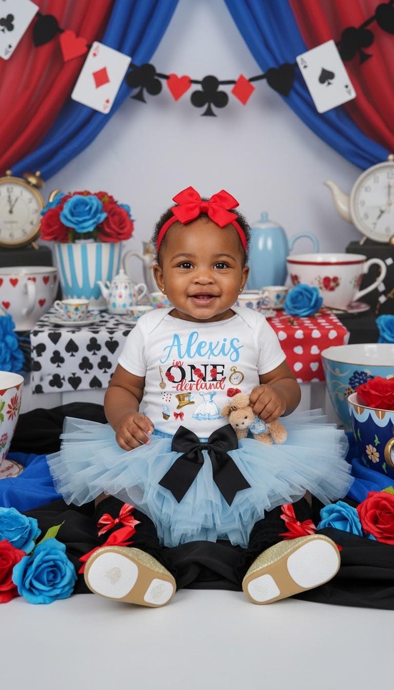 alice in wonderland first birthday dress Alice in Wonderland Long Sleeve Onesie