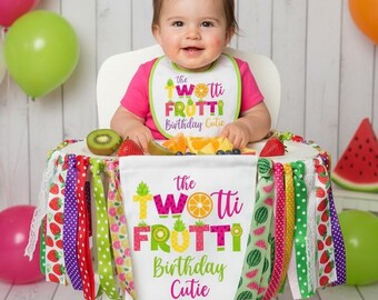 TWO-tti Frutti Birthday Banner for 2nd Birthday Party - fruit themed high chair banner, 2nd birthday party decorations, twotti fruitti