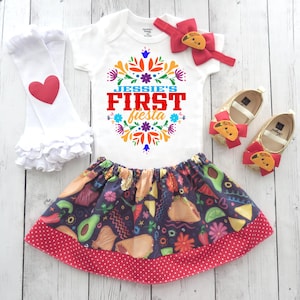 First Fiesta Birthday Outfit for girl - one year old, taco bout who&#39;s one, first fiesta birthday party, uno, mexican floral onesie®, serape