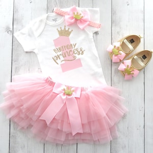 Princess First Birthday Dress with Tutu -pink and gold first birthday, princess bday tutu, 1st birthday outfit girl, pink gold princess tutu