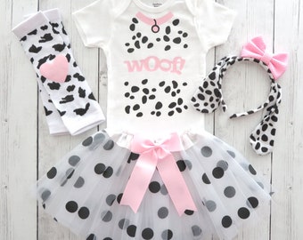 Pink Dalmatian Halloween Costume with Tutu for Toddler - baby girl halloween costume, puppy dog costume, dalmation costume, toddler girl