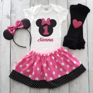 Pink Minnie Mouse First Birthday Outfit - 1st bday dress, minnie shoes, cake smash outfit, traditional minnie dress, minnie ears