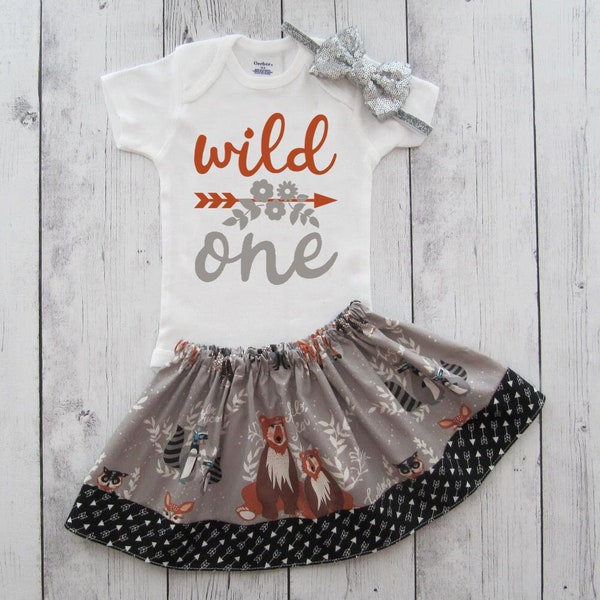 CLEARANCE SALE - Woodland Creatures First Birthday Outfit - wild one birthday girl - girl first birthday outfit, cake smash, winter bday