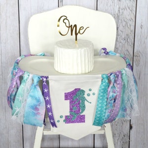 Mermaid High Chair Banner for First Birthday - mermaid banner/pennant, mermaid 1st bday party, mermaid birthday party decor