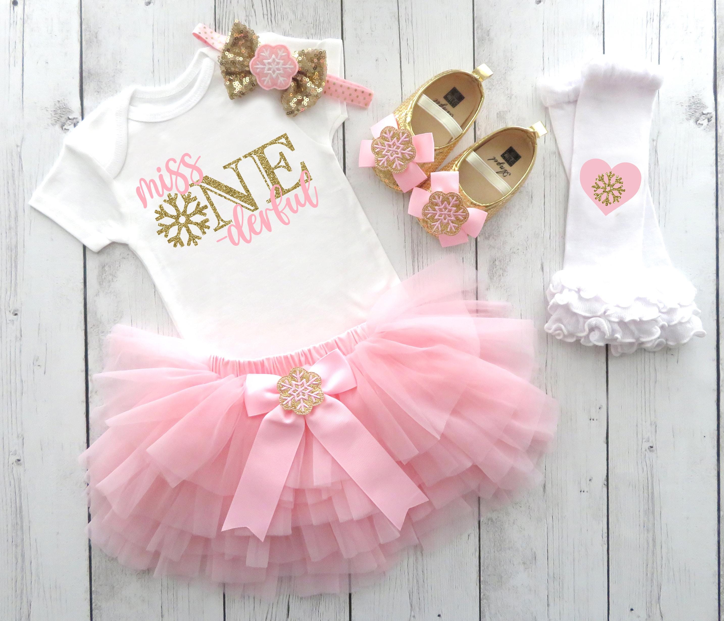 winter onederland first birthday dress Outfit With Pink and Gold Tutu - Baby Girl First Birthday Dress, Snowflake Pink, Snow Much Fun to Be One winter onederland cake girl