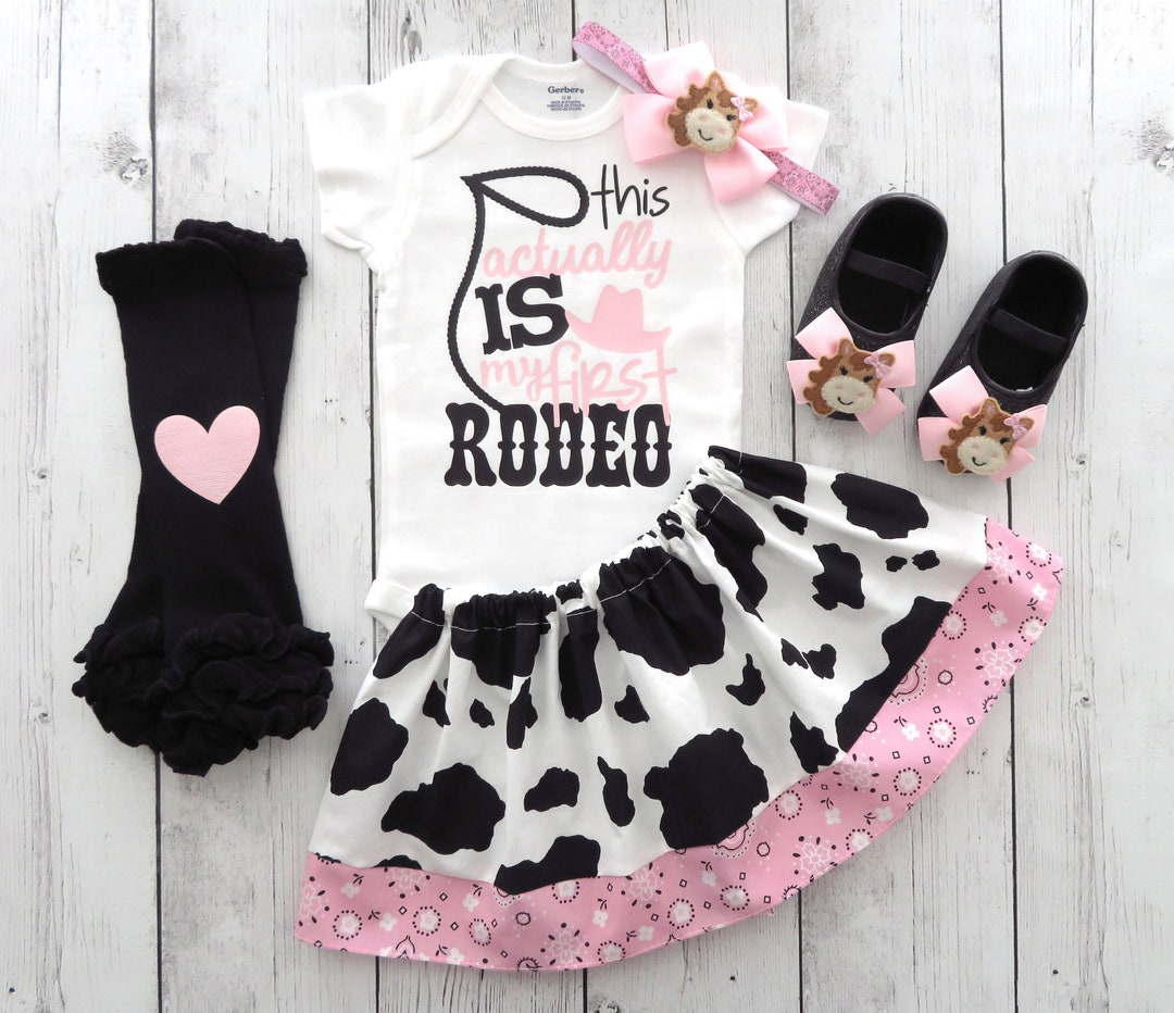First Rodeo Outfit in Cow Print and Light Pink Bandana - First Birthday ...