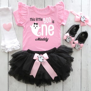 Geister erster Geburtstag Outfit für Mädchen - unser kleiner Boo ist einer, Halloween Geburtstag, Pastell Halloween 1