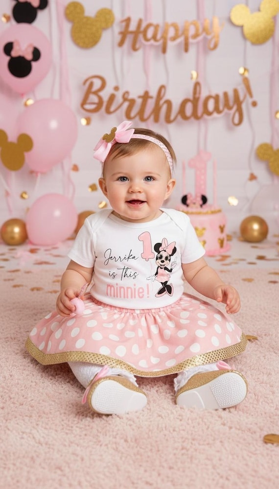 minnie mouse birthday outfit dress First in Pink & Gold With Tutu and Matching Shoes - First Bday Dress, 1st Birthday Outfit Girl, Minnie Mouse Add a matching hair dresses for party events SHEIN Belle Plus Size Color:Purple