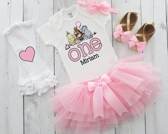 Classic Winnie the Pooh First Birthday Dress with Tutu - vintage pooh girl, first birthday outfit girl, one year old baby birthday tutu