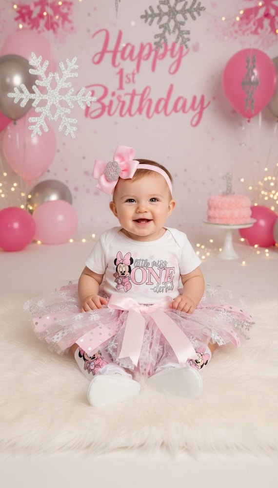 sachin and babi light blue dress Minnie Mouse First Birthday Outfit With Snowflake Tutu in Pink and Silver -  Miss Onederful, Winter Onederland, Minnie Mouse Winter Pink