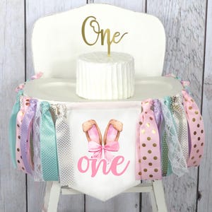 Coquette Bow Bunny Birthday Banner for First Birthday Party - some bunny is one party decor, bunny 1st birthday girl, bunny bday banner