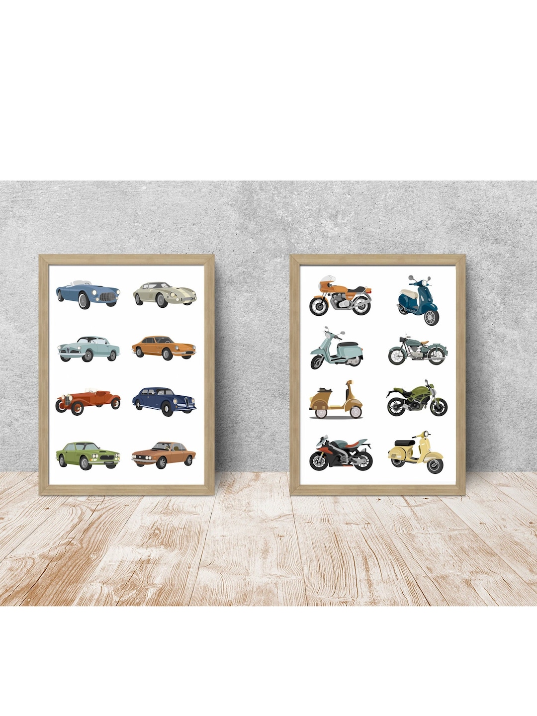 Cars Collection Print Set of 2 Digital Prints : Vintage Cars and Motorcycles - Etsy