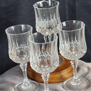 Cristal d&#39;Arques Collection Longchamp Vintage 25cl = 8.5oz Lead Crystal Wine Glasses Stemware 4pk