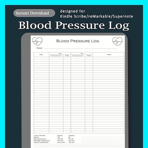 PDF-bestand bloeddruklogboek downloaden en afdrukken of gebruiken met Kindle Scribe/reMarkable/Supernote-apparaten