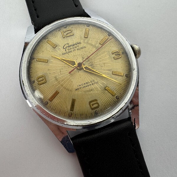 vintage Swiss watch - Geneva Sport - manual winding mens wristwatch, rare classic model
