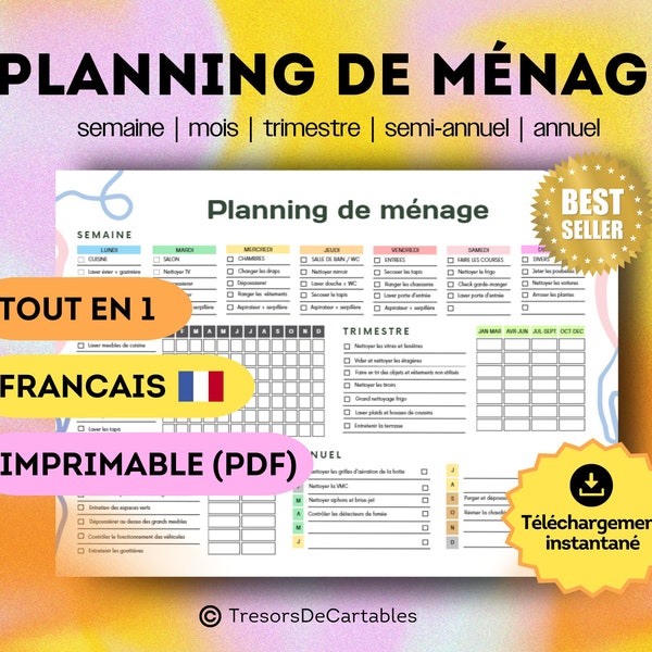 French Digital and Printable Household Planner | Chores Planner | Maintenance schedule | Editable chores list