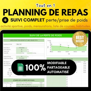 Weekly Meal Planning | French Menu | Calorie Report | Sports Planning | Weight Loss | Google Sheets | Printable