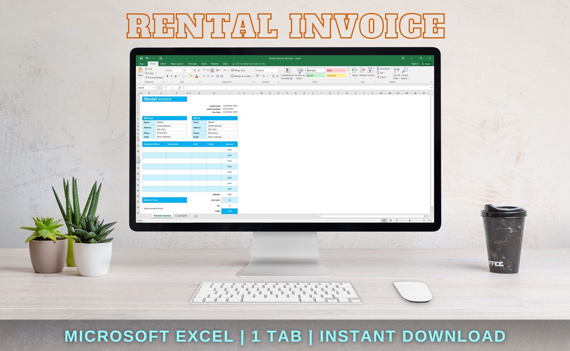 Rental invoice form excel sheet excel template for landlords etsy
