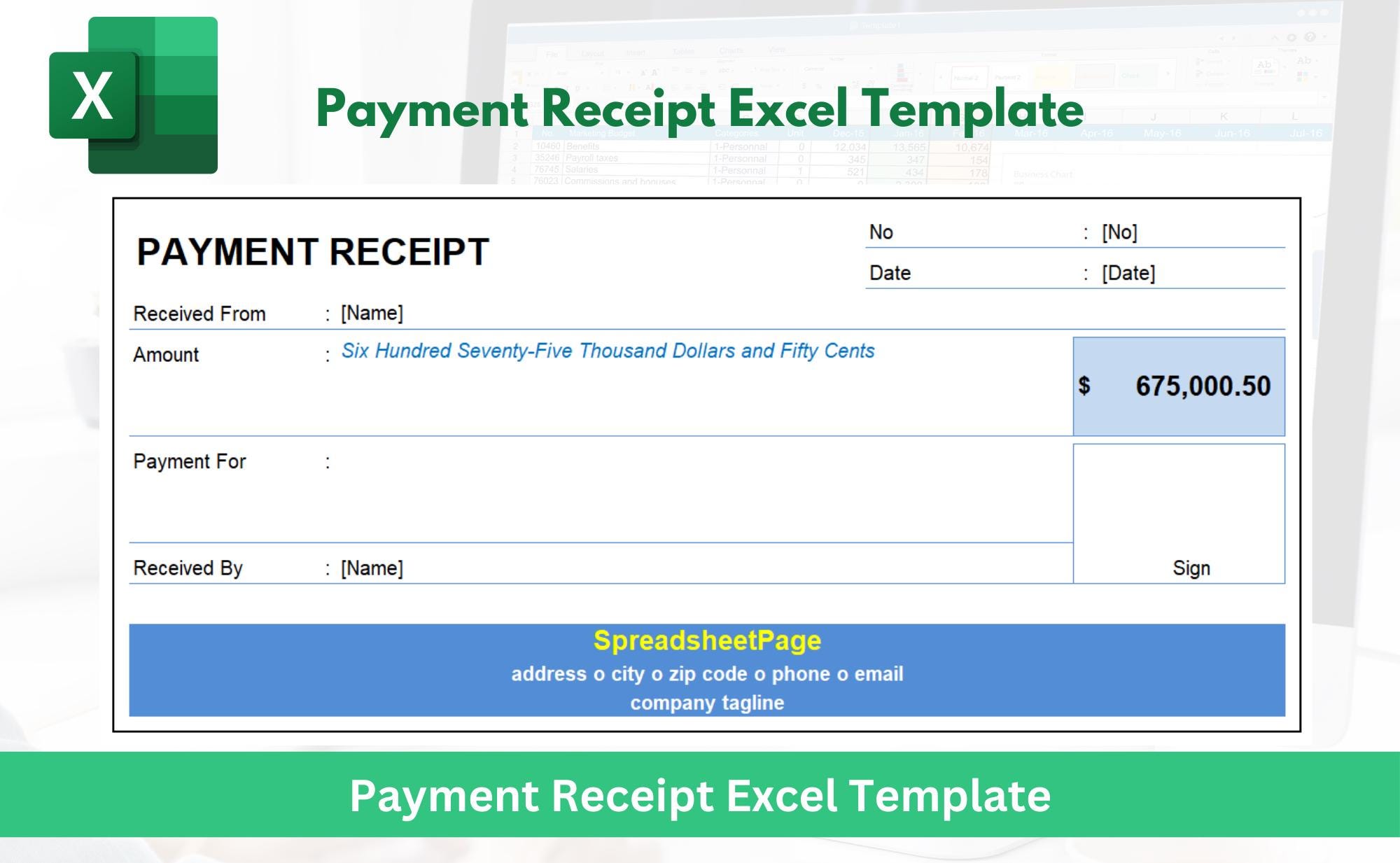 Payment Receipt Excel Template - Model 3 - Etsy