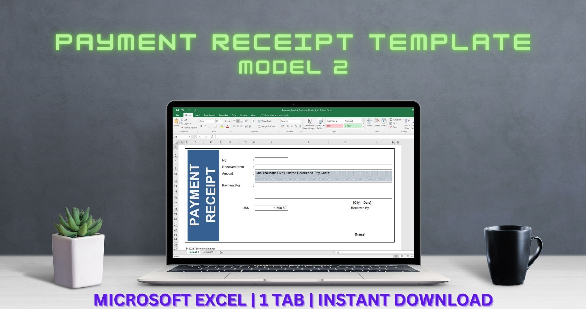 Payment Receipt Excel Template - Model 2 - Etsy
