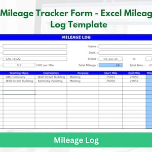 Mileage Tracker Form - Excel Mileage Log Template