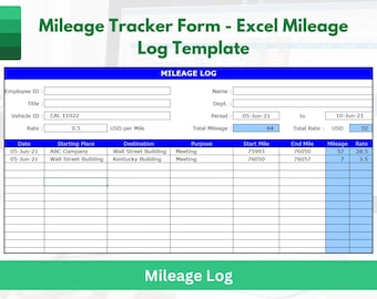 Mileage Tracker Form - Excel-Vorlage für das Laufleistungs-Tracker-Formular