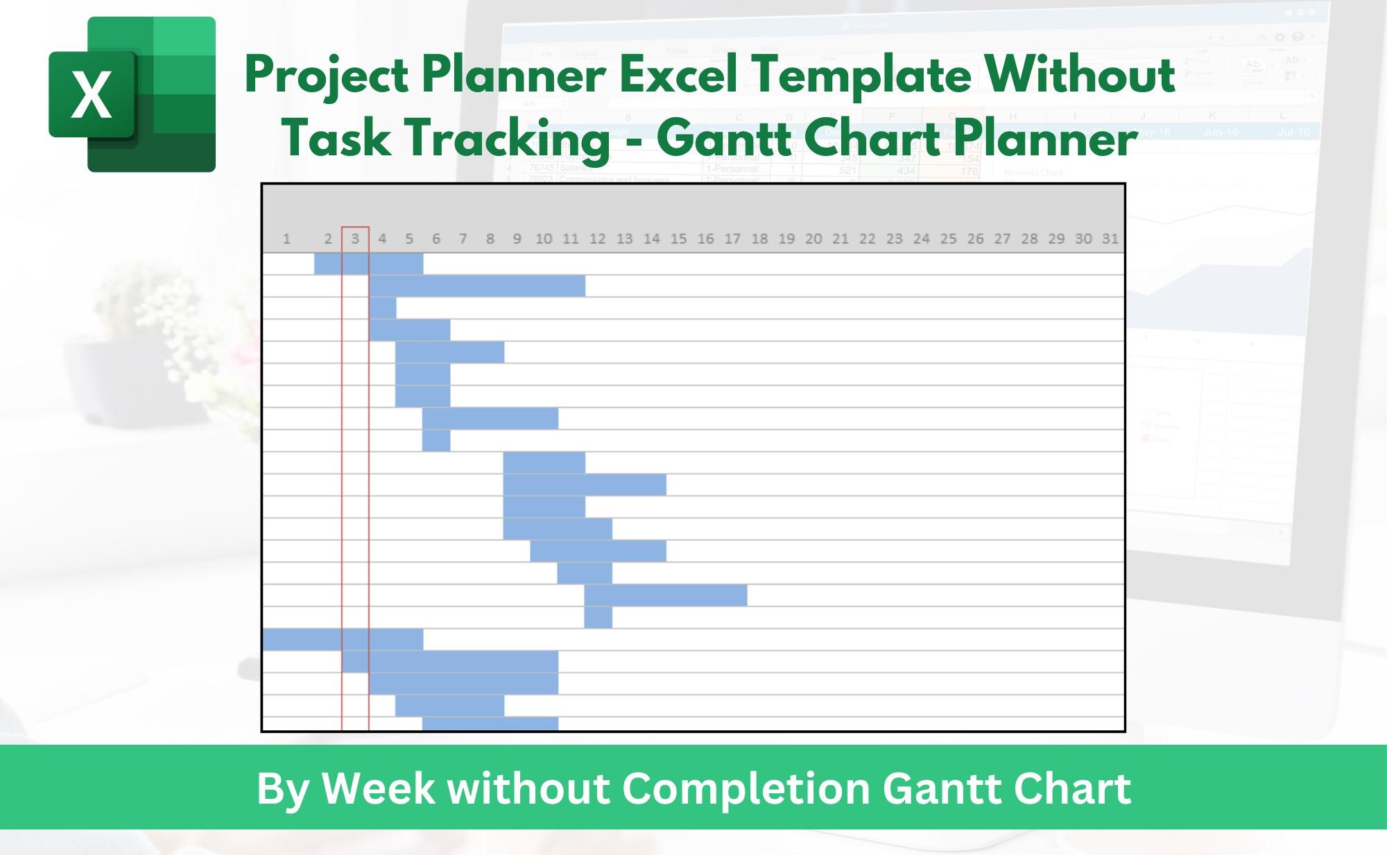 Project Planner Excel Template With Task Tracking - Gantt Chart Planner ...