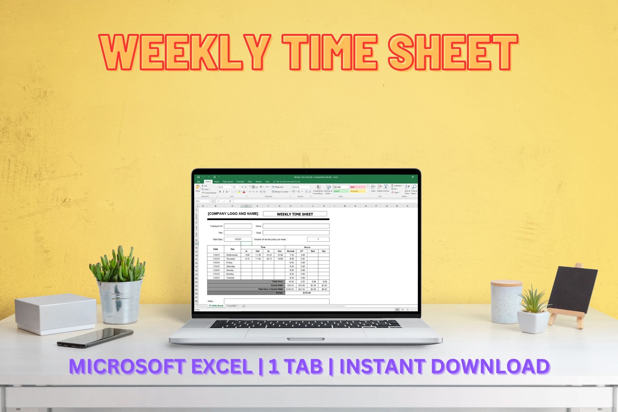 Weekly Employee Timesheet Tracking Excel Template - Etsy