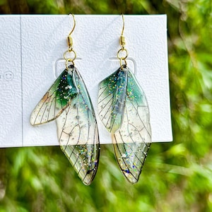Pendientes de mariposa hechos a mano, pendientes de mariposa con lámina de plata, pendientes de alas de hada de resina, joyería de mariposa, regalo de cumpleaños y Navidad para ella.
