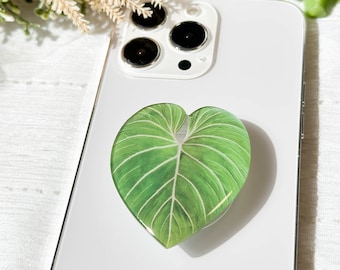 Monstera Leaf Phone Grip Holder, Handmade Resin Leaf Phone Stand, Green Leaves Plant Transparent Phone Grip Holder Gift