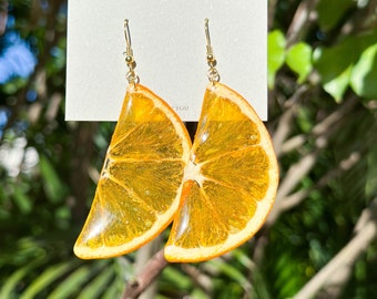 Real Orange Fruit Earrings, Handmade Dried Orange Earrings