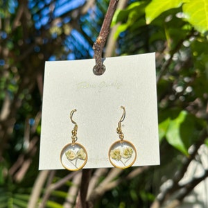 14 Gold Baby&#39;s Breath Real Flower Earrings, Gypsophila Pressed Flower Earring, Dried Flower Resin Earrings, Natural Jewerly, Graduation Gift