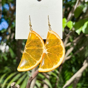 Real Orange Fruit Earrings, Handmade Dried Orange Earrings, Pressed Orange Fruit Earrings, Resin Fruit Jewelry, Birth Christmas Gift for Her