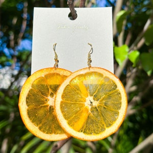 Real Orange Fruit Earrings, Handmade Dried Orange Earrings, Pressed Orange Fruit Earrings, Resin Fruit Jewelry, Birth Christmas Gift for Her