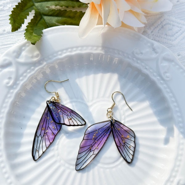 Handmade Butterfly Wing Earrings, Gold foil Butterfly Earrings, Resin Fairy Wing Earring, Butterfly Jewerly, Birthday Christmas Gift For Her