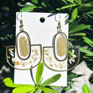 Real Lace Flower Earrings, Handmade Dried Fern Leaf Earring, Green Leaf Pressed Flower Earrings, Resin Flower Jewelry,Christmas Gift For Her