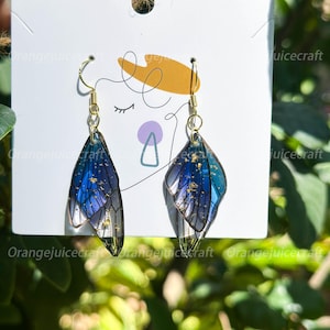 Handmade Butterfly Wing Earrings, Gold foil Butterfly Earrings, Resin Fairy Wing Earring, Butterfly Jewelry, Birthday Christmas Gift For Her