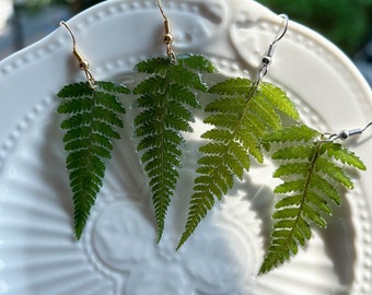 Real Fern Leaf Earrings, Pressed Leaf Earrings, Dried Leaves Resin Earrings, Green Leaf Earrings, Natural Jewerly, Graduation Birthday Gifts