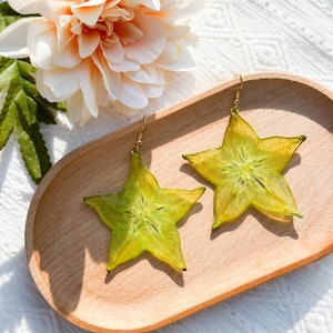 Real Star Fruit Earrings, Handmade Dried Star Fruit Earrings, Pressed Fruit Earrings, Resin Fruit Jewelry, Birthday Christmas Gift for Her