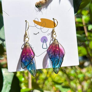 Handmade Butterfly Wing Earrings, Gold foil Butterfly Earrings, Resin Fairy Wing Earring, Butterfly Jewerly, Birthday Christmas Gift For Her