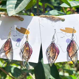 Handmade Butterfly Wing Earrings, Gold foil Butterfly Earrings, Resin Fairy Wing Earring, Butterfly Jewerly, Birthday Christmas Gift For Her