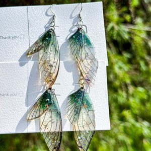 Pendientes de mariposa hechos a mano, pendientes de mariposa con lámina de plata, pendientes de alas de hada de resina, joyería de mariposa, regalo de cumpleaños y Navidad para ella.
