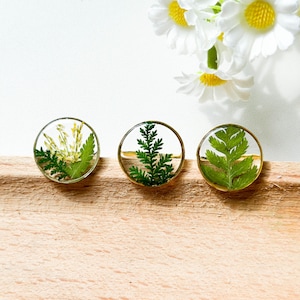 Handmade US 7 Real Fern Leaf Ring, Dried Pressed Leaves Ring, Green Leaf Resin Ring, Natural Jewelry, Christmas Anniversary Birthday Gift