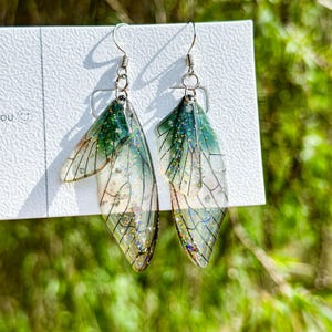 Pendientes de mariposa hechos a mano, pendientes de mariposa con lámina de plata, pendientes de alas de hada de resina, joyería de mariposa, regalo de cumpleaños y Navidad para ella.