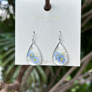Forget Me Not Real Flower Earrings, Pressed Flower Earrings, Dried Flower Resin Earrings, Natural Jewerly, Christmas Birthday Gift for Her
