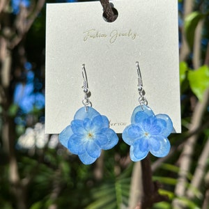 Real Hydrangea Flower Earrings, Handmade Dried Blue Flower Earrings, Pressed Flower Earrings, Resin Flower Jewelry, Christmas Gift For Her