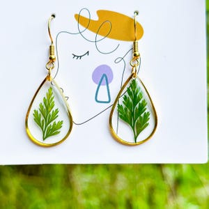 Lace Real Fern Leaf Earrings, Green Leaf Pressed Plant Earrings, Dried Leaf Resin Earring, Green Leaf Natural Jewelry, Christmas Birth Gift