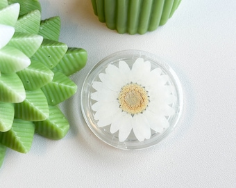 Real Daisy Flower Phone Grip Holder, Handmade Pressed Flower Phone Stand, Dried Flower Transparent Magnetic Phone Grip Holder, Phone Charm
