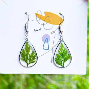 Lace Real Fern Leaf Earrings, Green Leaf Pressed Plant Earrings, Dried Leaf Resin Earring, Green Leaf Natural Jewelry, Christmas Birth Gift
